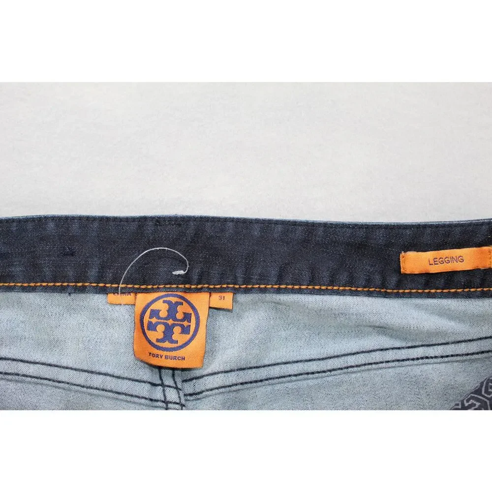 Tory Burch Super Skinny Jean Leggings Women's 31 Dark Wash Gold Hardware